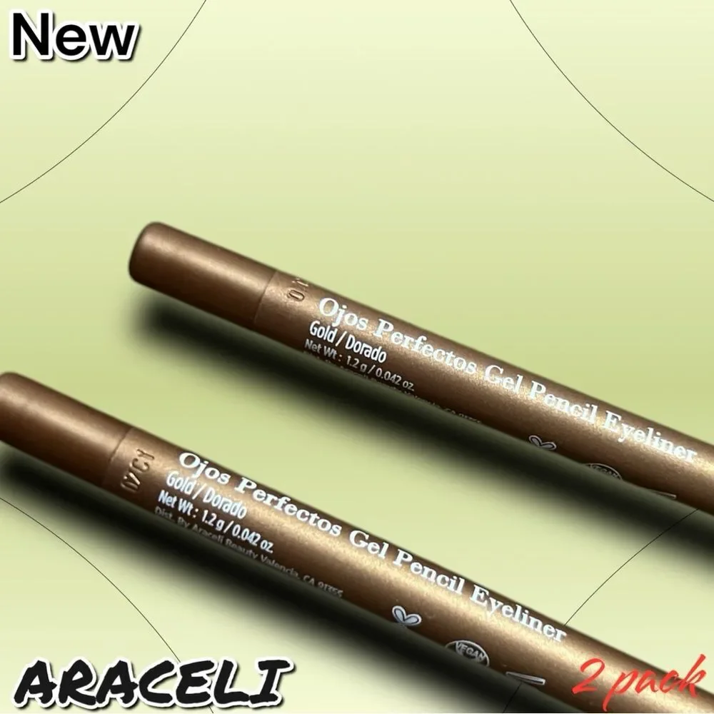 New ARACELI Ojos Perfectos Gel Pencil Eyeliner Makeup - Gold - 2 pack